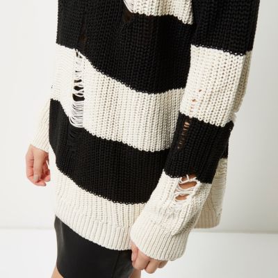 Black stripe ribbed knit jumper